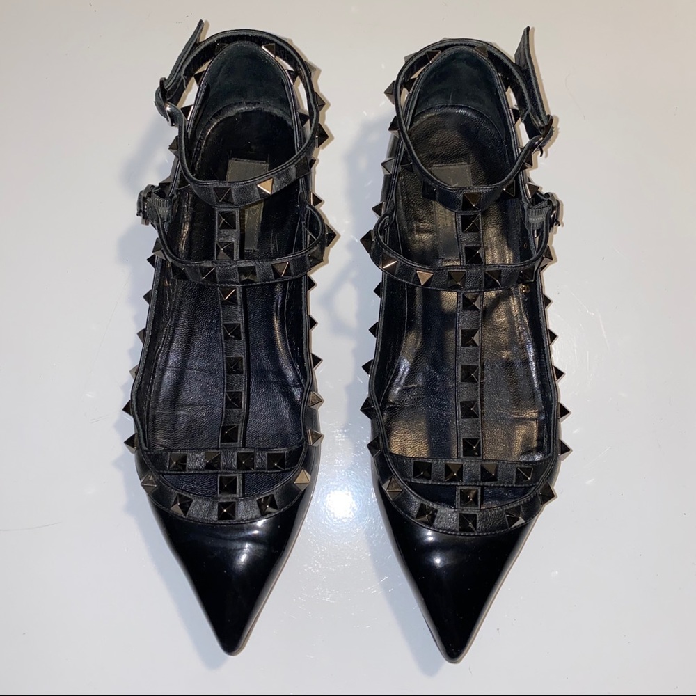 Valentino Garavani Noir Rockstud Cage Ballet Flats